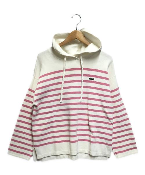 LACOSTE（ラコステ）LACOSTE (ラコステ) ミラノリブニットボーダーフーディー ホワイト×ピンク サイズ:ＳＩＺＥ　Ｍの古着・服飾アイテム