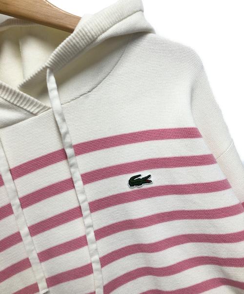 LACOSTE（ラコステ）LACOSTE (ラコステ) ミラノリブニットボーダーフーディー ホワイト×ピンク サイズ:ＳＩＺＥ　Ｍの古着・服飾アイテム
