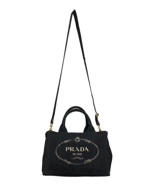 PRADA（プラダ）PRADA (プラダ) キャンバス ショルダーバッグ ブラックの古着・服飾アイテム