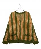AVIREXアヴィレックス）の古着「ストライプ モヘア ライク カーディガン」｜グリーン×オレンジ