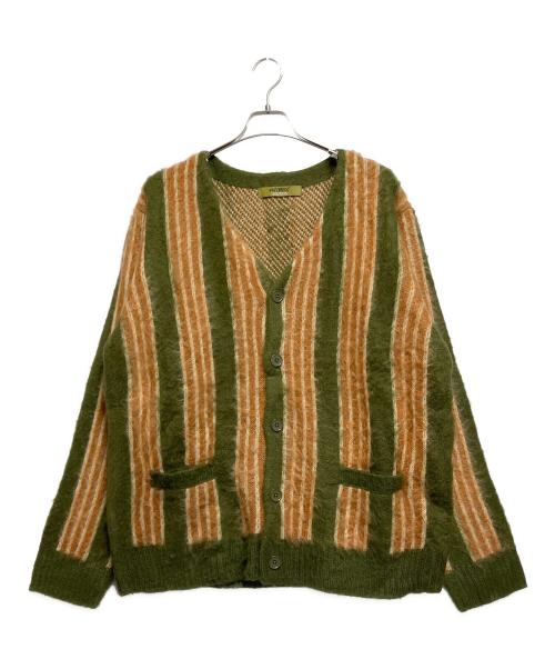 AVIREX（アヴィレックス）AVIREX (アヴィレックス) ストライプ モヘア ライク カーディガン グリーン×オレンジ サイズ:XLの古着・服飾アイテム