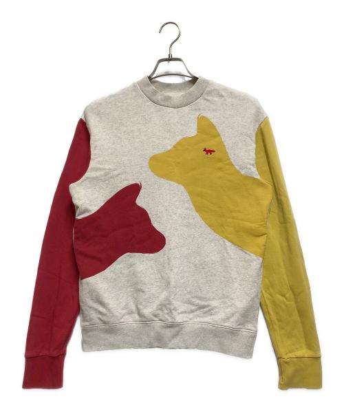 maison kitsune（メゾンキツネ）maison kitsune (メゾンキツネ) スウェット ライトグレー×イエロー×レッド サイズ:XSの古着・服飾アイテム