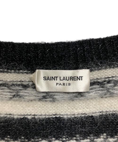 Saint Laurent Paris（サンローランパリ）Saint Laurent Paris (サンローランパリ) モヘアニットカーディガン ホワイト×ブラック サイズ:ＳＩＺＥ　Ｍの古着・服飾アイテム