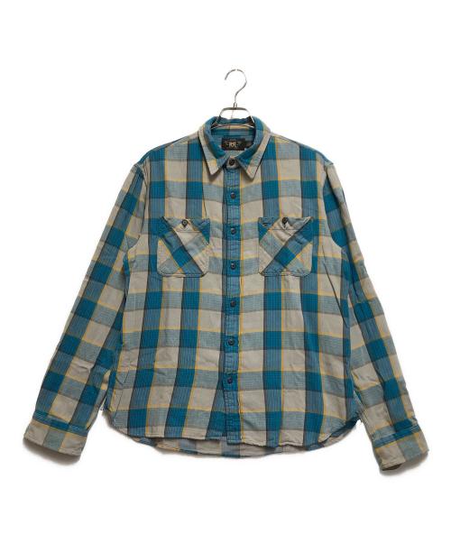 RRL（ダブルアールエル）RRL (ダブルアールエル) コットンチェック柄シャツ スカイブルー×グレー サイズ:Lの古着・服飾アイテム