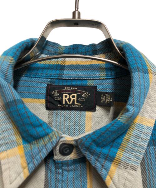 RRL（ダブルアールエル）RRL (ダブルアールエル) コットンチェック柄シャツ スカイブルー×グレー サイズ:Lの古着・服飾アイテム