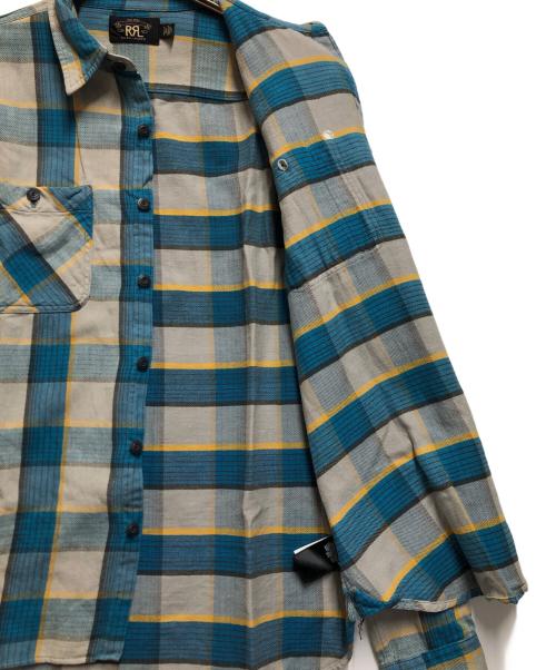 RRL（ダブルアールエル）RRL (ダブルアールエル) コットンチェック柄シャツ スカイブルー×グレー サイズ:Lの古着・服飾アイテム