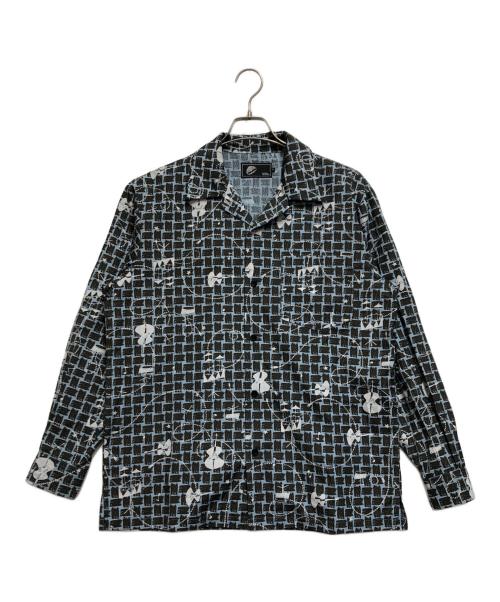 Thee Hysteric XXX（ジィ ヒステリックトリプルエックス）Thee Hysteric XXX (ジィ ヒステリックトリプルエックス) ROCKABILLY柄 オープンカラーシャツ ブラック×ブルー サイズ:Lの古着・服飾アイテム