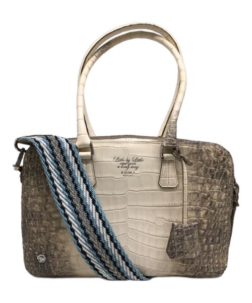 A.D.M.J.（エーディーエムジェイ）A.D.M.J. (エーディーエムジェイ) クロコダイル型押しボストンバッグ ホワイトの古着・服飾アイテム