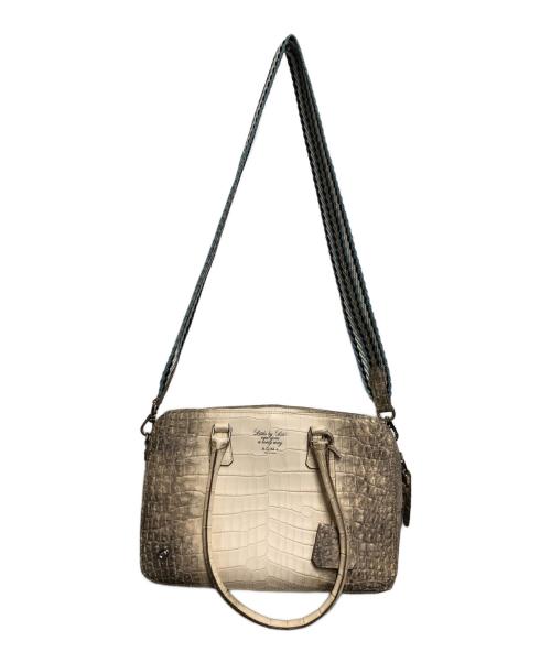 A.D.M.J.（エーディーエムジェイ）A.D.M.J. (エーディーエムジェイ) クロコダイル型押しボストンバッグ ホワイトの古着・服飾アイテム