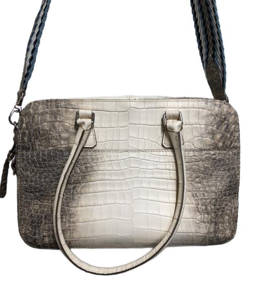 A.D.M.J.（エーディーエムジェイ）A.D.M.J. (エーディーエムジェイ) クロコダイル型押しボストンバッグ ホワイトの古着・服飾アイテム