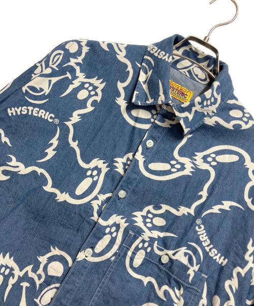 Hysteric Glamour（ヒステリックグラマー）Hysteric Glamour (ヒステリックグラマー) FIRE BEAR柄 オーバーサイズデニムシャツ ブルー サイズ:FREEの古着・服飾アイテム