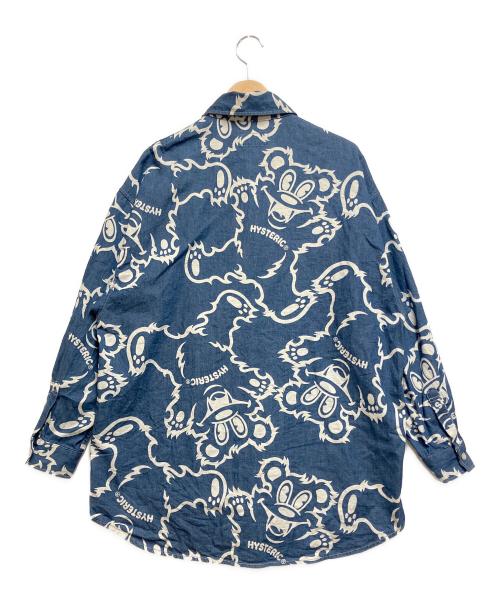 Hysteric Glamour（ヒステリックグラマー）Hysteric Glamour (ヒステリックグラマー) FIRE BEAR柄 オーバーサイズデニムシャツ ブルー サイズ:FREEの古着・服飾アイテム