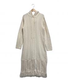 tageechita（タジチタ）の古着「フード付きフリンジニットワンピース」｜ベージュ