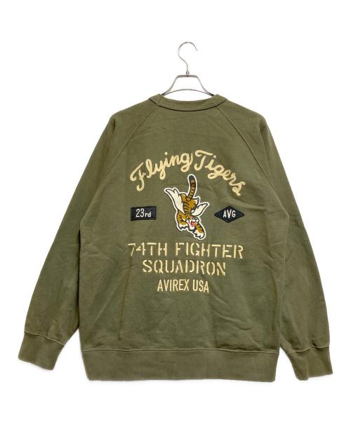 AVIREX（アヴィレックス）AVIREX (アヴィレックス) クルーネックスウェット オリーブ サイズ:XLの古着・服飾アイテム