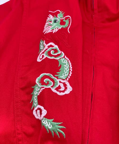 HOUSTON（ヒューストン）HOUSTON (ヒューストン) 刺繍ハリントンジャケット レッド サイズ:Largeの古着・服飾アイテム