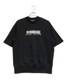 DIESEL（ディーゼル）の古着「フロント ラバー バーコード デザイン 半袖 スウェット」｜ブラック
