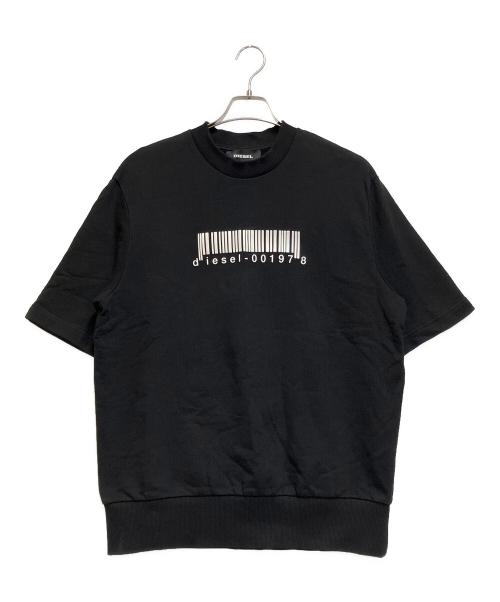 DIESEL（ディーゼル）DIESEL (ディーゼル) フロント ラバー バーコード デザイン 半袖 スウェット ブラック サイズ:Sの古着・服飾アイテム