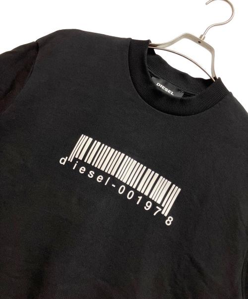 DIESEL（ディーゼル）DIESEL (ディーゼル) フロント ラバー バーコード デザイン 半袖 スウェット ブラック サイズ:Sの古着・服飾アイテム