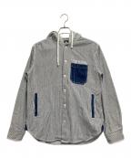 stussyステューシー）の古着「長袖シャツ」｜ホワイト×ネイビー