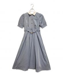 Swingle（スウィングル）の古着「バックルベルト付きサマーバイカラーシャツワンピース」｜ブルー