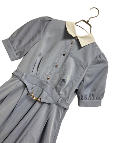 Swingle（スウィングル）Swingle (スウィングル) バックルベルト付きサマーバイカラーシャツワンピース ブルー サイズ:FREEの古着・服飾アイテム