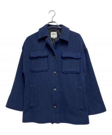 中古・古着通販】ZARA (ザラ) BELTED TEXTURED OVERSHIRT ブルー