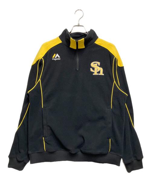 Majestic（マジェスティック）Majestic (マジェスティック) 福岡ソフトバンクホークス (フクオカソフトバンクホークス) ハーフジップフリースウェア ブラック×イエロー サイズ:Lの古着・服飾アイテム