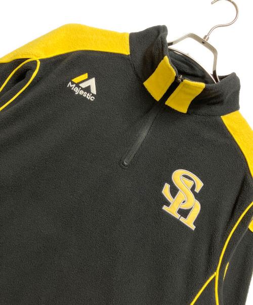 Majestic（マジェスティック）Majestic (マジェスティック) 福岡ソフトバンクホークス (フクオカソフトバンクホークス) ハーフジップフリースウェア ブラック×イエロー サイズ:Lの古着・服飾アイテム