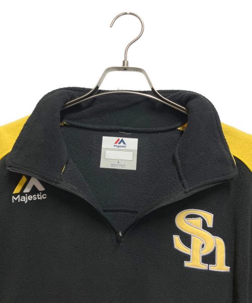 Majestic（マジェスティック）Majestic (マジェスティック) 福岡ソフトバンクホークス (フクオカソフトバンクホークス) ハーフジップフリースウェア ブラック×イエロー サイズ:Lの古着・服飾アイテム