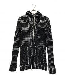 1PIU1UGUALE3 RELAX（ウノピゥウノウグァーレトレ リラックス）の古着「ビッグワッフルジップパーカー」｜ブラック×ホワイト