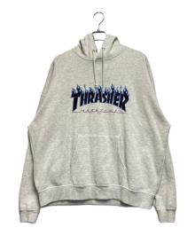 THRASHER（スラッシャー）の古着「FLAMEクルースウェットビッグシルエットパーカー」｜ライトグレー