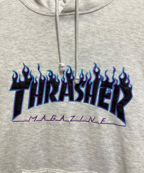 THRASHER（スラッシャー）THRASHER (スラッシャー) FLAMEクルースウェットビッグシルエットパーカー ライトグレー サイズ:Lの古着・服飾アイテム