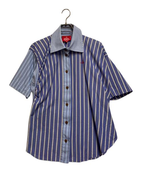 Vivienne Westwood（ヴィヴィアンウエストウッド）Vivienne Westwood (ヴィヴィアンウエストウッド) ストライプMIXシャツ スカイブルー×ホワイト サイズ:Mの古着・服飾アイテム