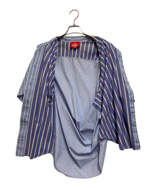 Vivienne Westwood（ヴィヴィアンウエストウッド）Vivienne Westwood (ヴィヴィアンウエストウッド) ストライプMIXシャツ スカイブルー×ホワイト サイズ:Mの古着・服飾アイテム