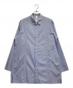 GROUND Yグラウンドワイ）の古着「アシンメトリー切り替え ストライプ ロングシャツ」｜スカイブルー×ホワイト