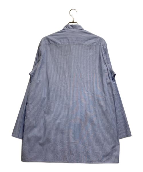 GROUND Y（グラウンドワイ）Ground Y (グラウンドワイ) アシンメトリー切り替え ストライプ ロングシャツ スカイブルー×ホワイト サイズ:3の古着・服飾アイテム