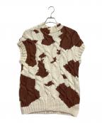 DES PRESデ プレ）の古着「ハンドニットインターシャ ハイネックベスト」｜アイボリー×ブラウン