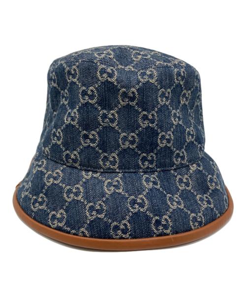 GUCCI（グッチ）GUCCI (グッチ) GGキャンバスバケットハット ネイビー×ブラウン サイズ:Lの古着・服飾アイテム