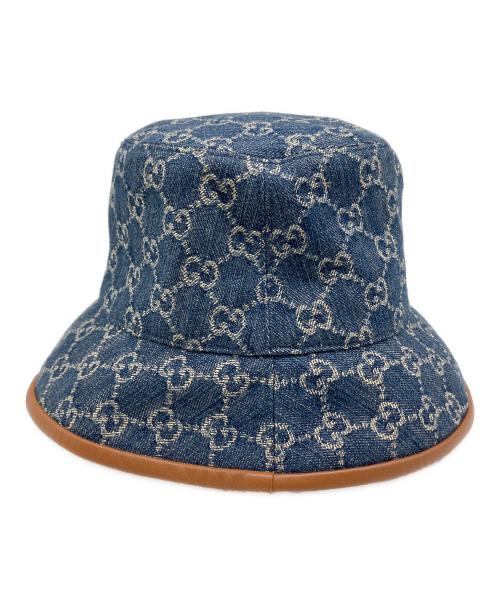 GUCCI（グッチ）GUCCI (グッチ) GGキャンバスバケットハット ネイビー×ブラウン サイズ:Lの古着・服飾アイテム
