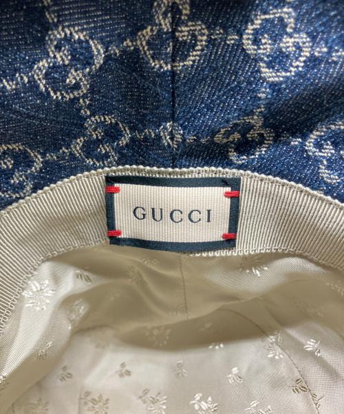 GUCCI（グッチ）GUCCI (グッチ) GGキャンバスバケットハット ネイビー×ブラウン サイズ:Lの古着・服飾アイテム