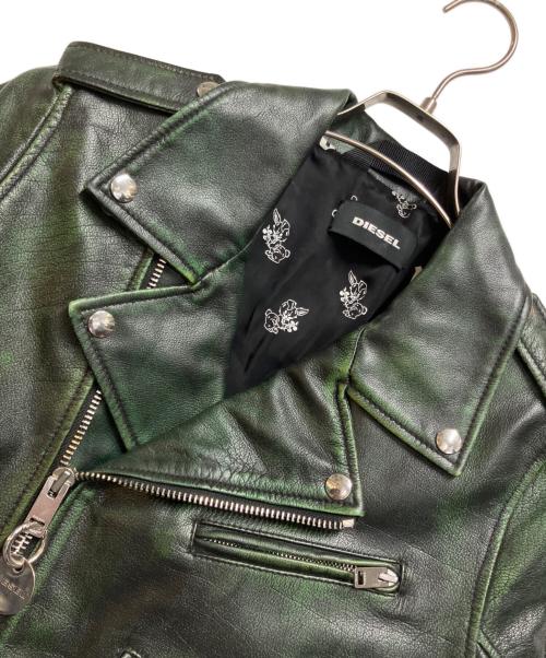 DIESEL（ディーゼル）DIESEL (ディーゼル) ダブルライダースジャケット グリーン サイズ:Sの古着・服飾アイテム