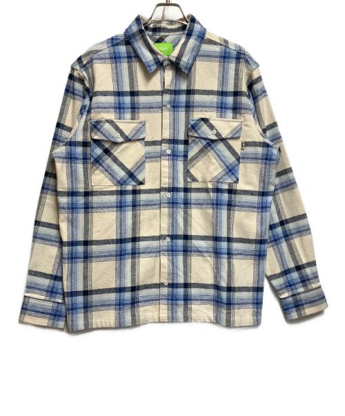 HUF（ハフ）HUF (ハフ) 長袖シャツ ホワイト×ブルー サイズ:SIZE Lの古着・服飾アイテム