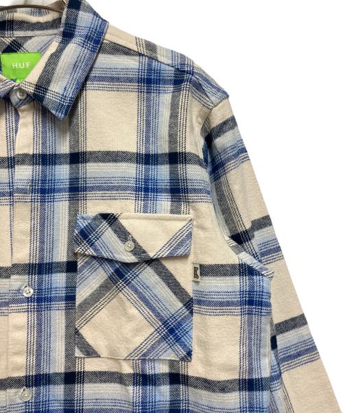 HUF（ハフ）HUF (ハフ) 長袖シャツ ホワイト×ブルー サイズ:SIZE Lの古着・服飾アイテム