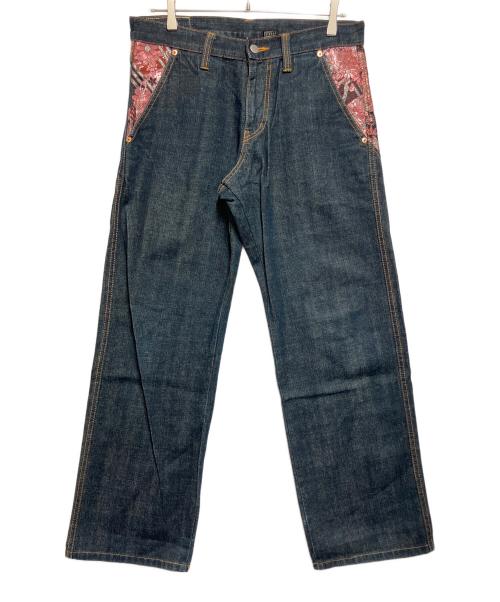 JUVENILE DELINQUENT（ジュベナイル デリンクエント）JUVENILE DELINQUENT (ジュベナイル デリンクエント) デニムパンツ ネイビー×ピンク サイズ:SIZE W34の古着・服飾アイテム