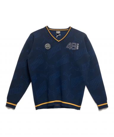 プーマPUMAアメリカ古着❗️XLニットセーターハーフジップ紺色ネイビー刺繍ロゴ 中古・古着通販】PUMA (プーマ) 薄手ニット ネイビー サイズ:SIZE XL