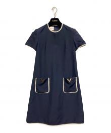 VALENTINO（ヴァレンティノ）の古着「クレープチュールドレス」｜ネイビー