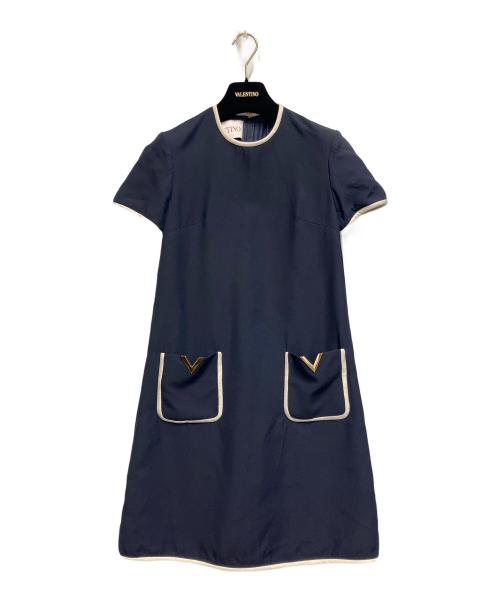VALENTINO（ヴァレンティノ）VALENTINO (ヴァレンティノ) クレープチュールドレス ネイビー サイズ:SIZE 36の古着・服飾アイテム
