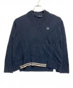 FRED PERRYフレッドペリー）の古着「Split Hem Cable Knit Jumper」｜ネイビー