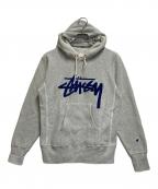 Champion REVERSE WEAVE×stussyチャンピオン リバース ウィーブ×ステューシー）の古着「プルオーバーパーカー」｜グレー
