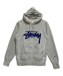 Champion REVERSE WEAVE×stussy（チャンピオン リバース ウィーブ×ステューシー）の古着「プルオーバーパーカー」｜グレー